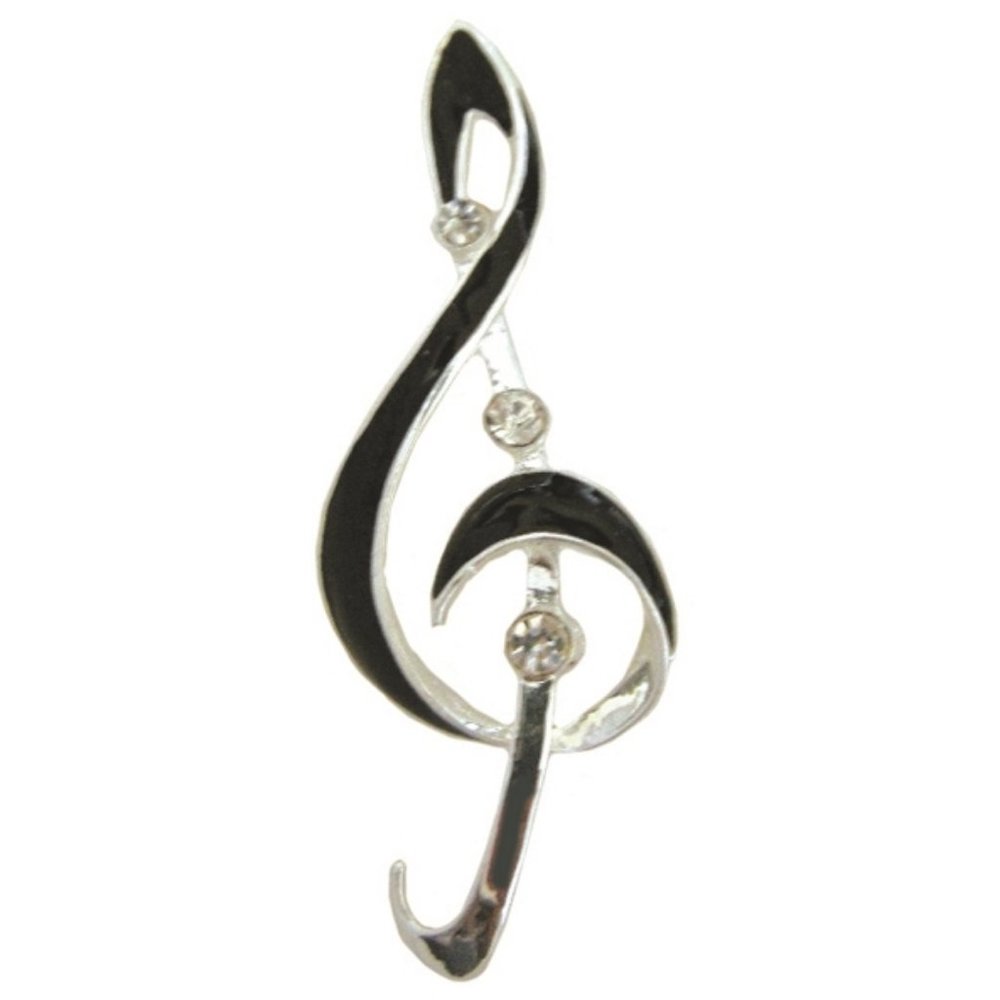 Treble Clef Silver Plated Brooch- Black